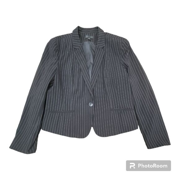 Worthington Black Suit Jacket Vertical Stipes Blazer One Front Button Size XL - Picture 4 of 8